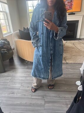 GAP Long Trench Coat - Blue Sz L NWT